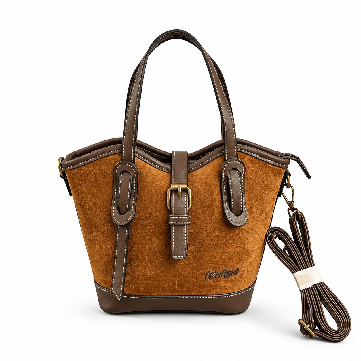 B85116-2H35 Suede-Style Vintage Tote Bag with Crossbody Strap - Image 1