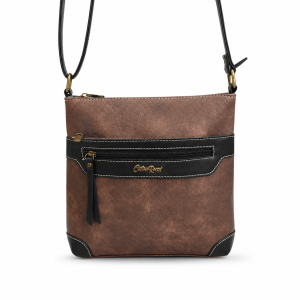 Faux Leather Crossbody Satchel, Flap Closure Handbag with Decorative Stitching